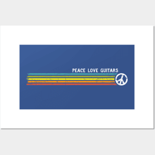 PEACE LOVE GUITARS Retro Rainbow Stripes Posters and Art